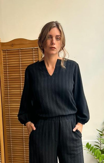 חולצת פאף שחור פס